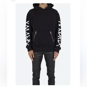 MNML Bones Zipper LS Hoodie Black Cotton Skeleton Spell Out Sewn Rib Mens Large